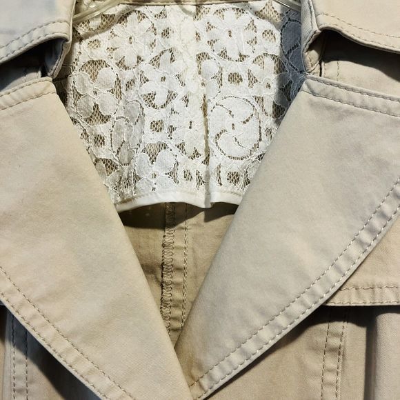 VTG Designer Women’s Mid Long Trench Coat Belted Jacket Overcoat Slim Fit Tan S - Picture 4 of 13